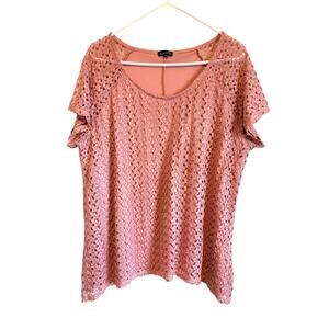 Fig & Blu Pink Lace Top Asymetrical Lined Sheer Short Sleeves 3X Coquette Y2k